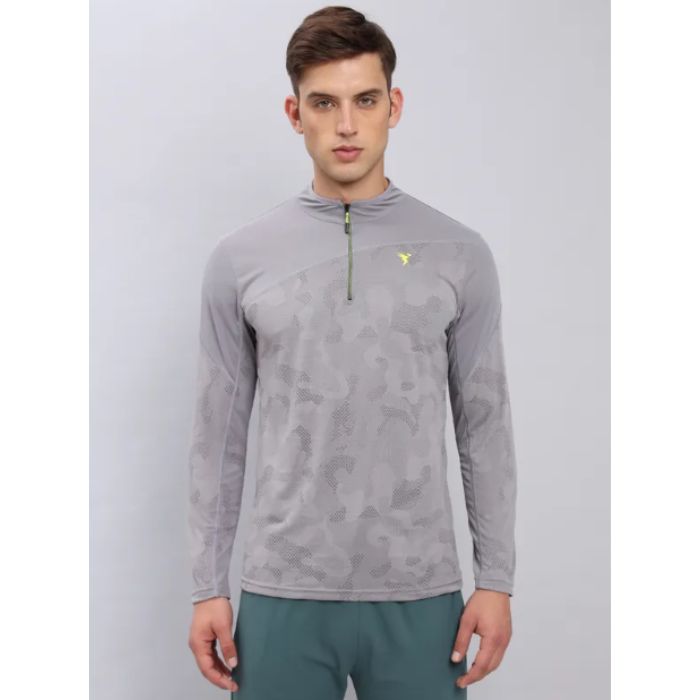 Technosport Men's Active Zip Neck Full Sleeve T-Shirt-P612 (Light