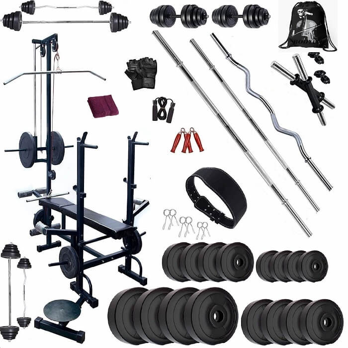 Bodyfit Home Gym Set Combo, Home Gym Kit, Gym Equipment, (30-100 Kg)