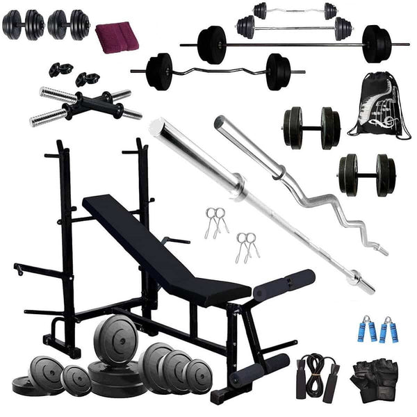 Bodyfit 20kg Weight Lifting Plates Exercise Set 8IN1 Blend Multi Box Pack Bench for Home Gym, Accessories