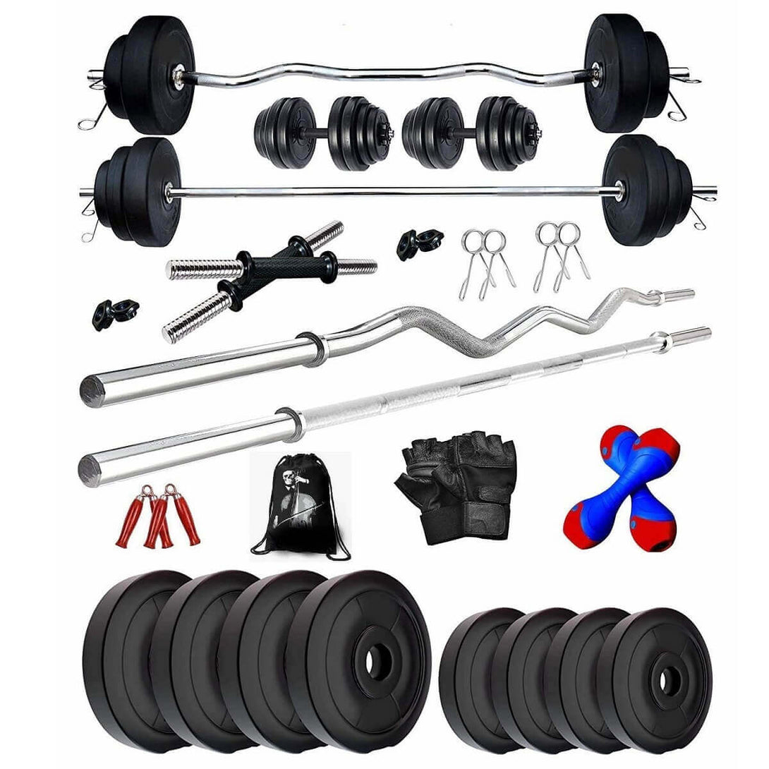 Bodyfit 50 Kg Combo Home Gym Kit Set 5Ft,3Ft Gym Rods + 2 x 14” Dumbbell Rods n Accessories Free New 2Kg Pair Dumbbell