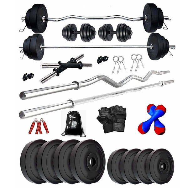 Bodyfit 50 Kg Combo Home Gym Kit Set 5Ft,3Ft Gym Rods + 2 x 14” Dumbbell Rods n Accessories Free New 2Kg Pair Dumbbell