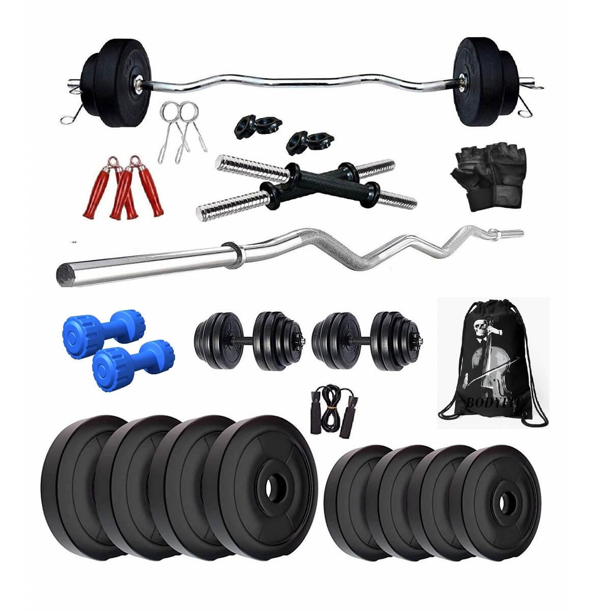 Simple Gym Set Bodyfit Home Gym Set Combo, Gym Equipment, 3 feet Curl Rod +1X2 Dumbbe ...