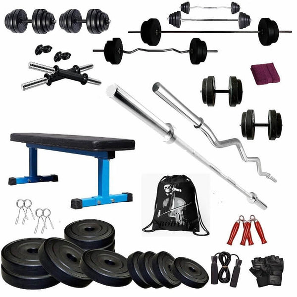 Bodyfit 100 Kg Weight Plates Home Gym Flat Bench, & Fitness kit