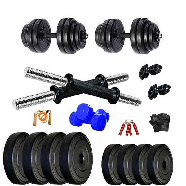 Bodyfit 22KG 3 FT CURL Rod Weight Lifting Plates Complete Home Gym Set Dumbbell Kit