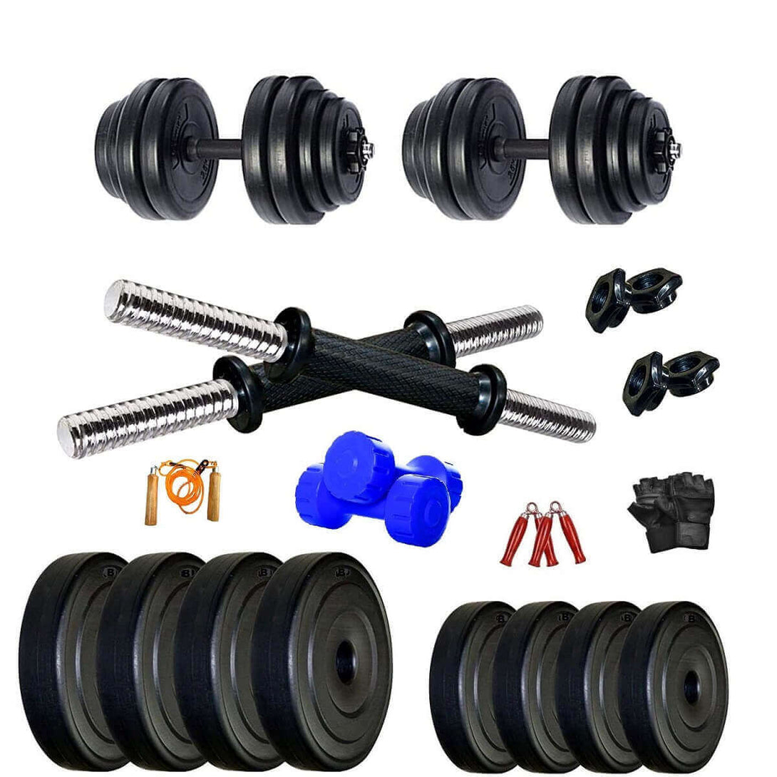 Bodyfit 20 KG Adjustable Dumbbells Weights Fitness Home Gym Exercise Set for Women & Men with 1Kg Dumbbell Set