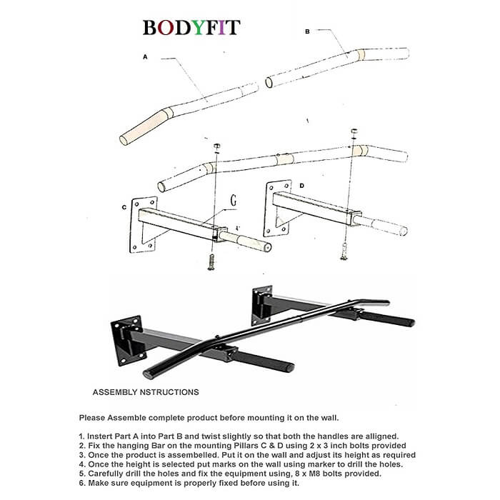 Bodyfit 20KG Home Gym Set and Wall Mounting Chin Up Bar Combo