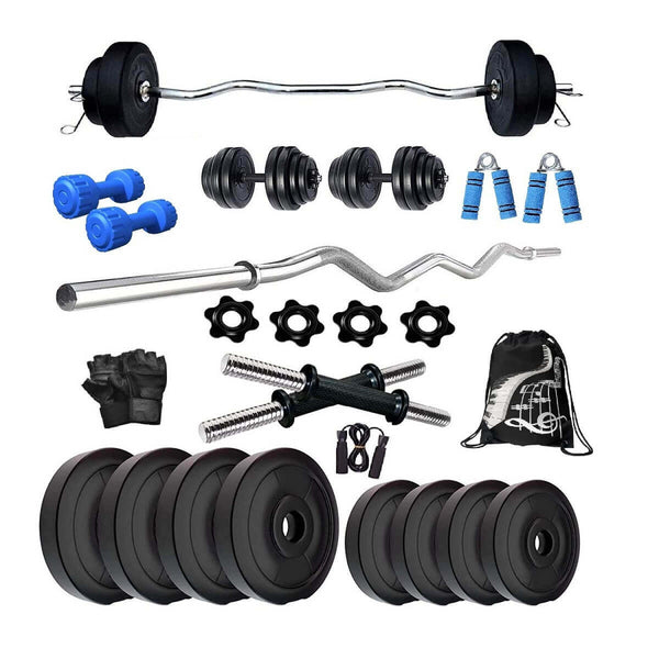 Bodyfit 45KG Weight Plates, 3ft Curl Rod,2×14 D.Rods Home Gym Dumbbell Exercise Set,Gym Bag