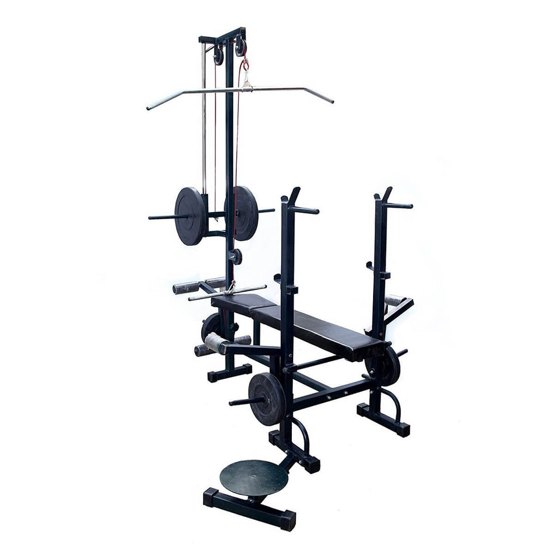 Bodyfit Home Gym Combo 20 in 1 Flat Bench with 80 kg Weight Fitness kit, Black