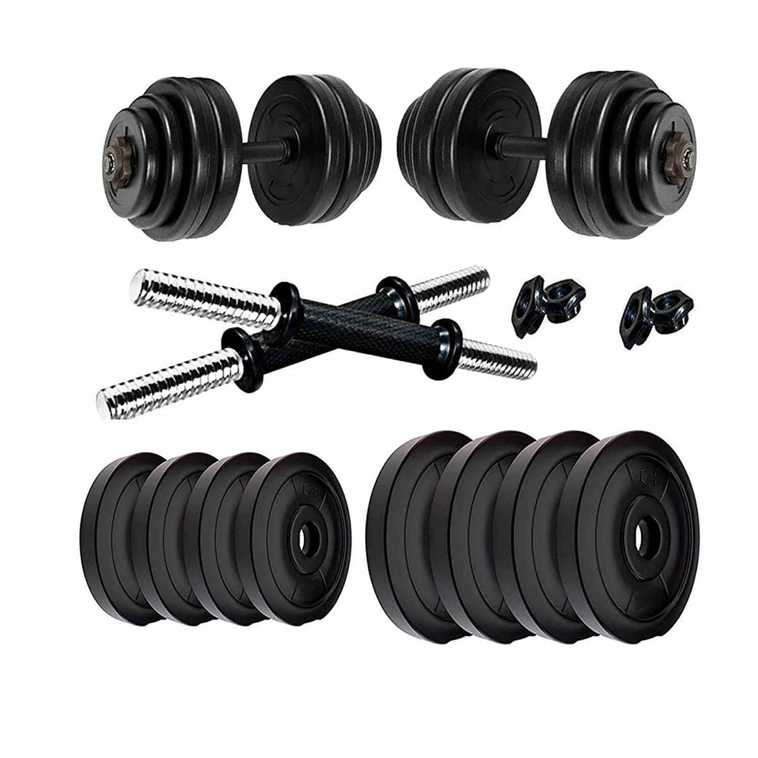 Bodyfit Home Gym Combo, Home Gym Set, Gym Equipment, 18Kg with 3ft Curl Rod + One Pair Dumbbell Rods, Weight Plates, Exercise Set, Home Gym Kit with Accessories (18KG Combo)