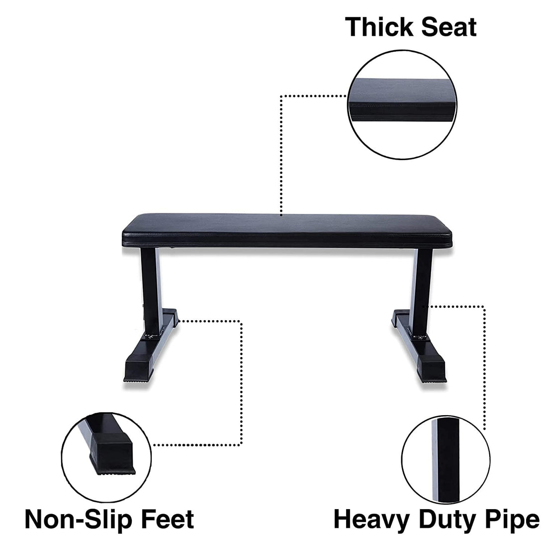 Bodyfit Home Gym Exercise Set Combo, Gym Equipment, Weight Plates Flat Bench with 5Ft Straight,3Ft Curl Rod N 2 Dumbbell Rods, Gym Bag and Accessories