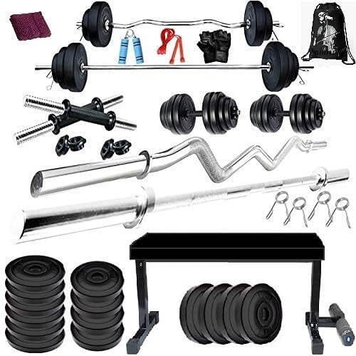 Bodyfit Home Gym Exercise Set Combo, Gym Equipment, Weight Plates Flat ...
