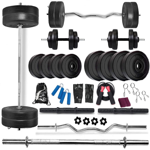 Bodyfit Home Gym Set 8 Kg to 100 Kg with Straight and Curl Rod + Dumbbell Rods Complete Exercise Equipment Gym Bag