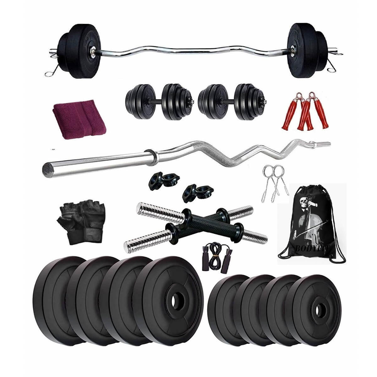 Bodyfit Home Gym Set Combo, 3ft Zig Zag Rod +2×14 Dumbbell Rods, 8-75K ...