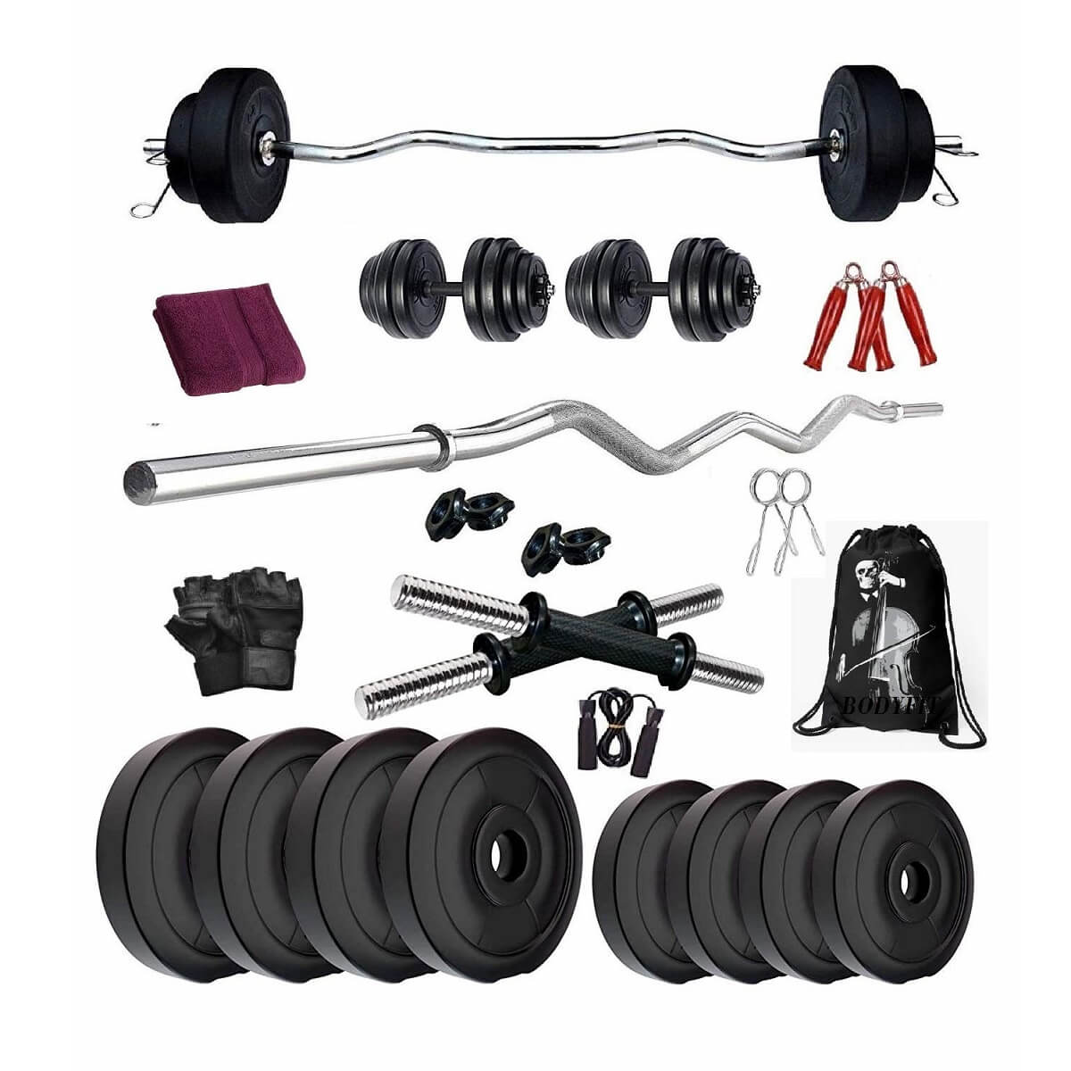 Bodyfit Home Gym Set Combo, Gym Equipment, 3 feet Zigzag Rod +1 Pair D ...