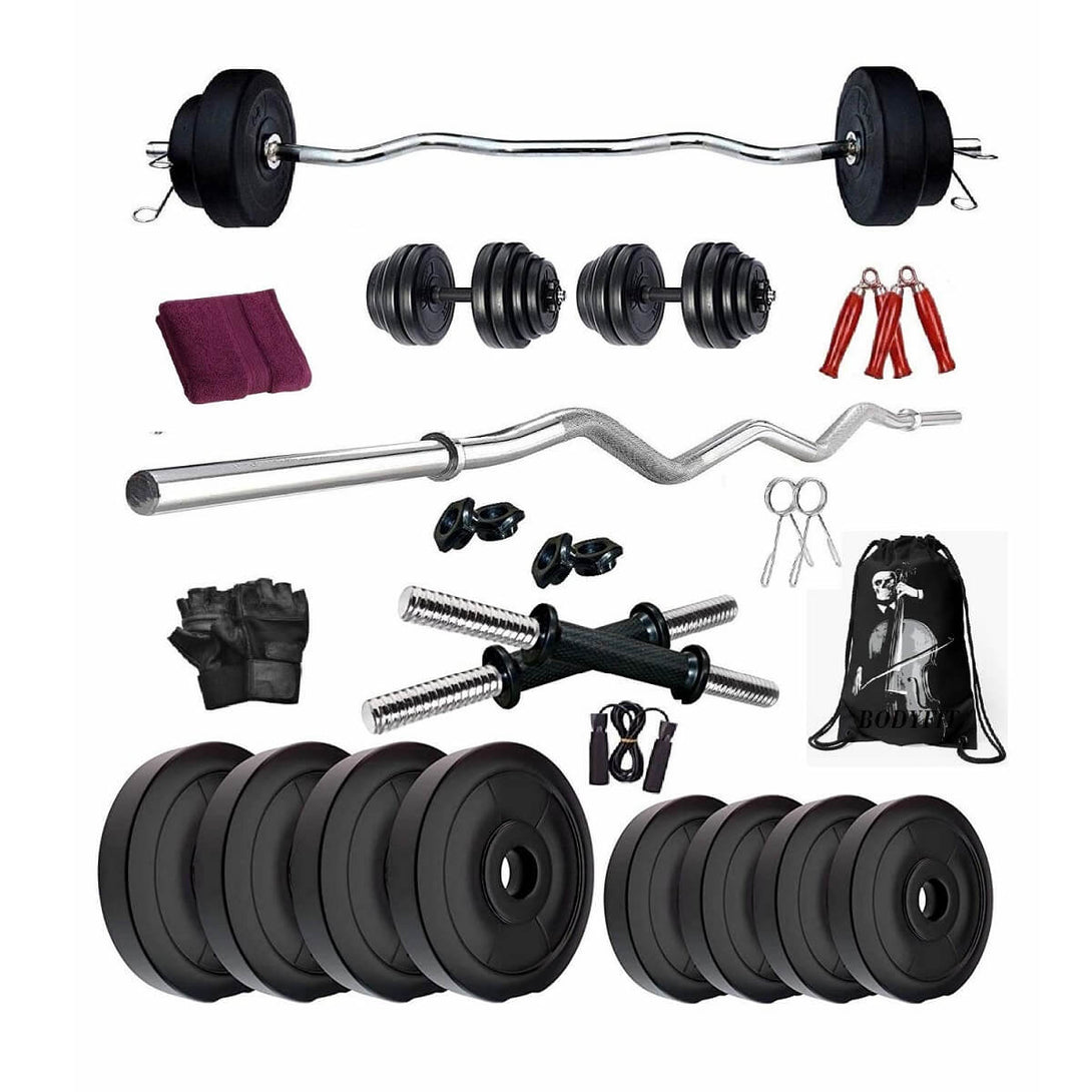 Simple Gym Set Bodyfit Home Gym Set Combo, Gym Equipment, 3 feet Zigzag Rod +1 Pair D ...