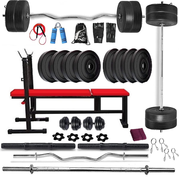 Bodyfit Home Gym Set Combo, Gym Equipment and Accessories (70 Kg)