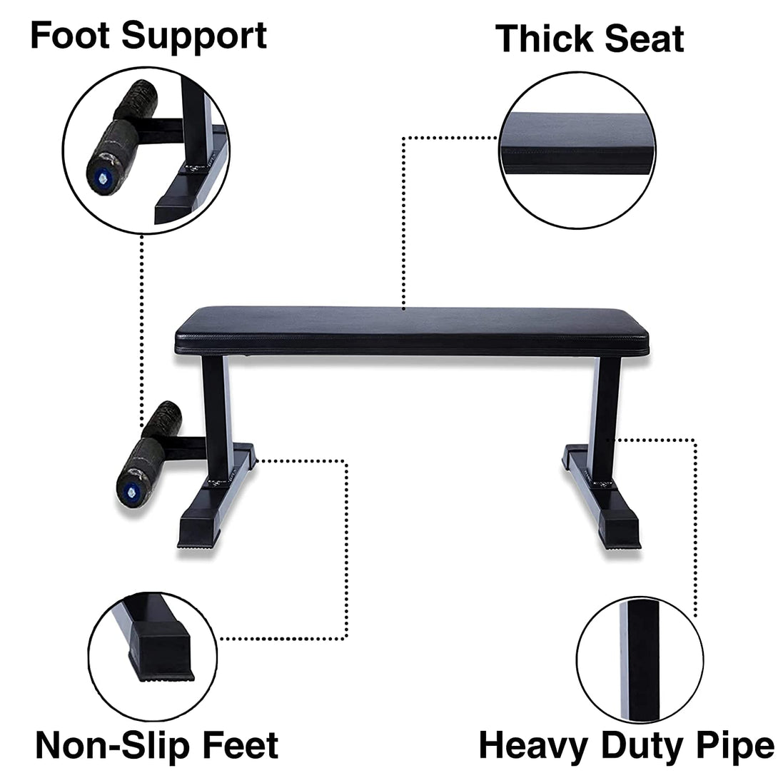 Bodyfit Home Gym Set Combo, Home Gym Kit, Gym Equipment, (20-100 Kg) with 3Ft Curl,5Ft Straight Rod, Flat Bench,2 Dumbbell Rods with Weight Plates, Fitness Exercise Set