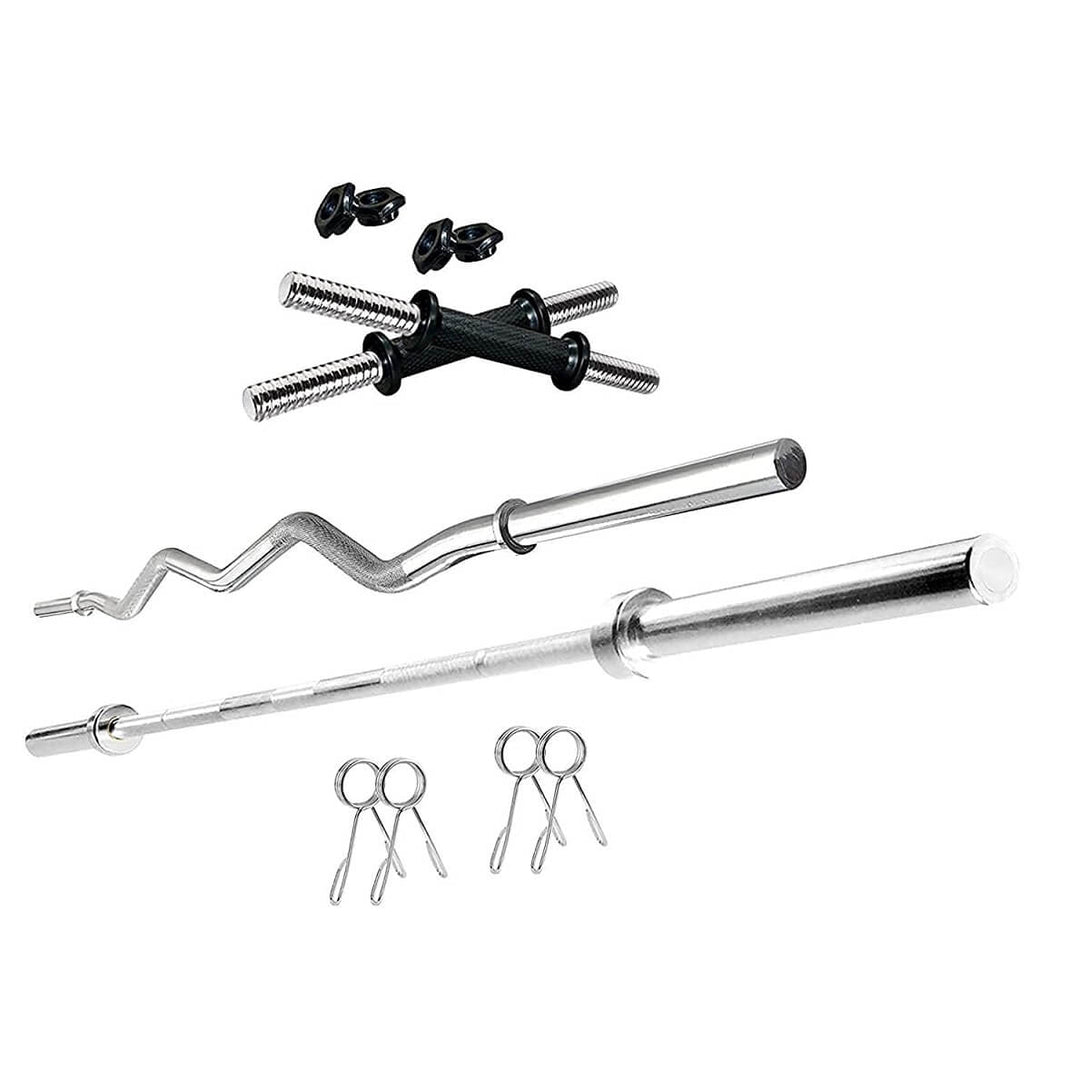 Bodyfit Home Gym System Exercise Set, Strength Training, Weight Plates(16Kg-80Kg),5Ft Straight,3Ft Zigzag Rod N 2xDumbbell Rods, Gym Bag n Accessorie