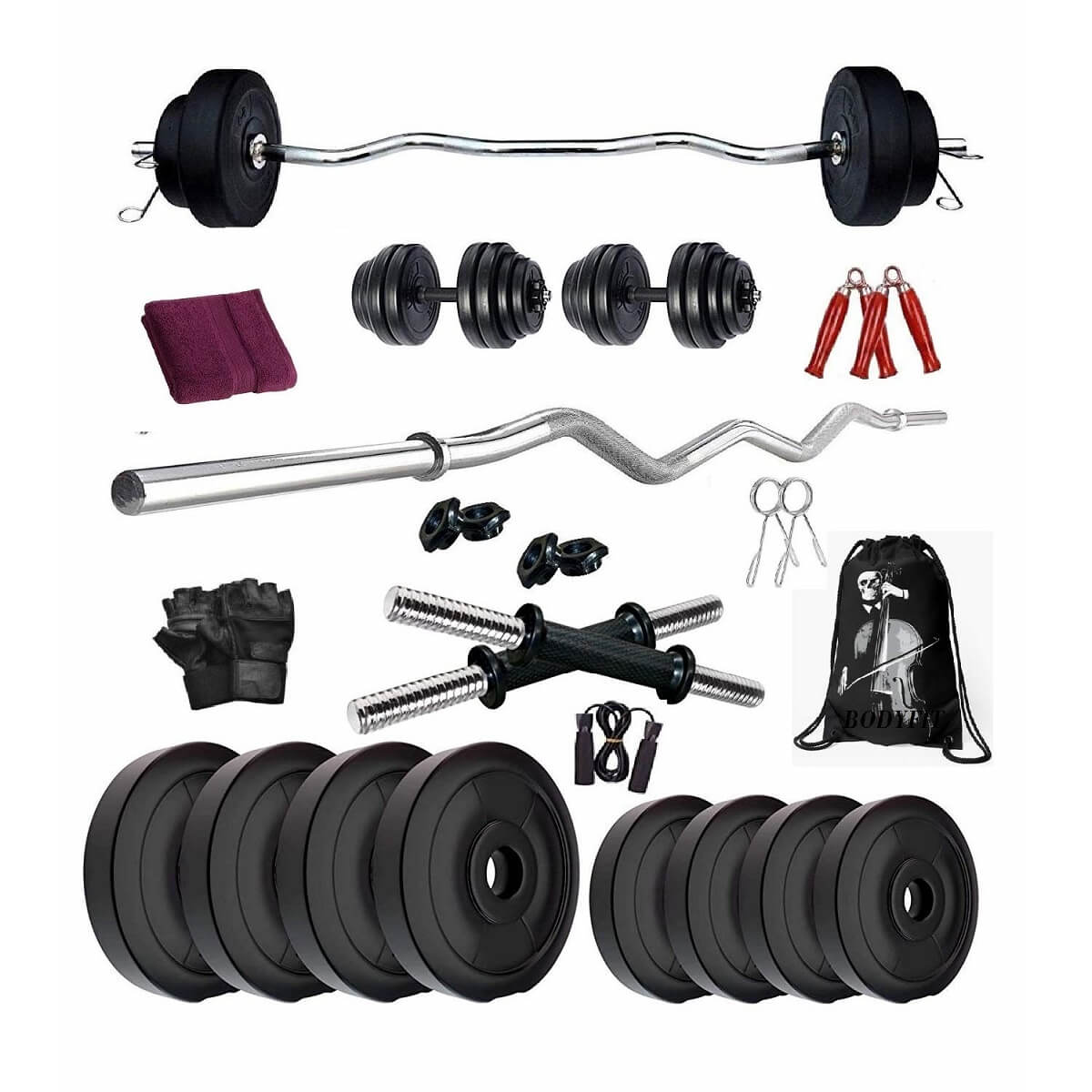 Bodyfit Home Gym Weight Lifting Dumbbells Exercise Set Combo (50kg-8kg ...