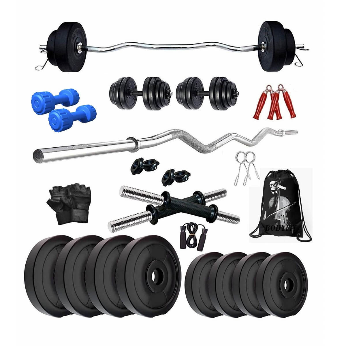 Weight Setting Rod Bodyfit Muscle Fitness 50 Kg Weight Plates, 3 ft curl Rod, 2 D. Rods H ...