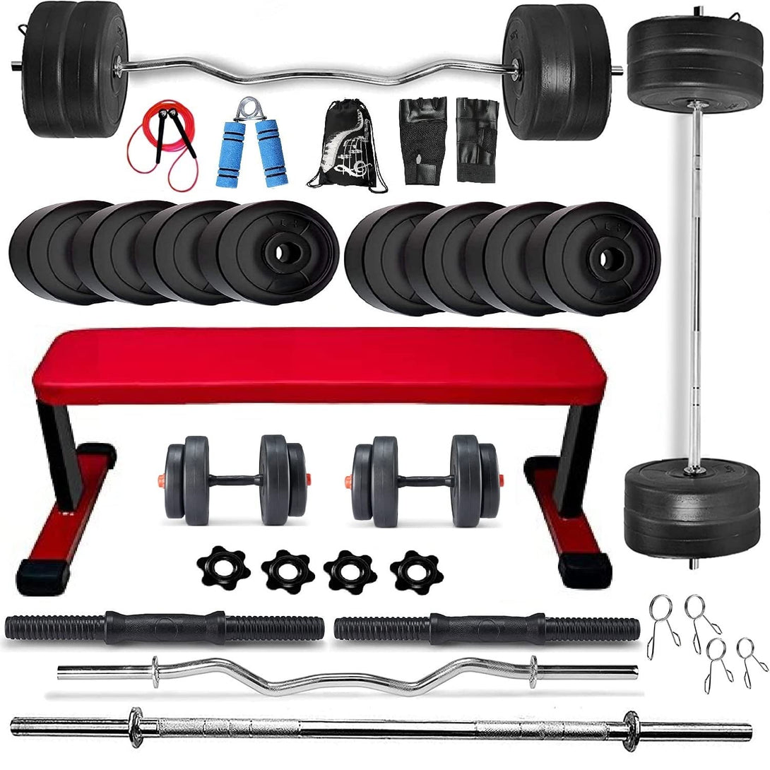 Bodyfit Weight Plates Heavy Flat Exercise Bench with 4 Rods Home Gym Fitness Set (15kg-100kg)