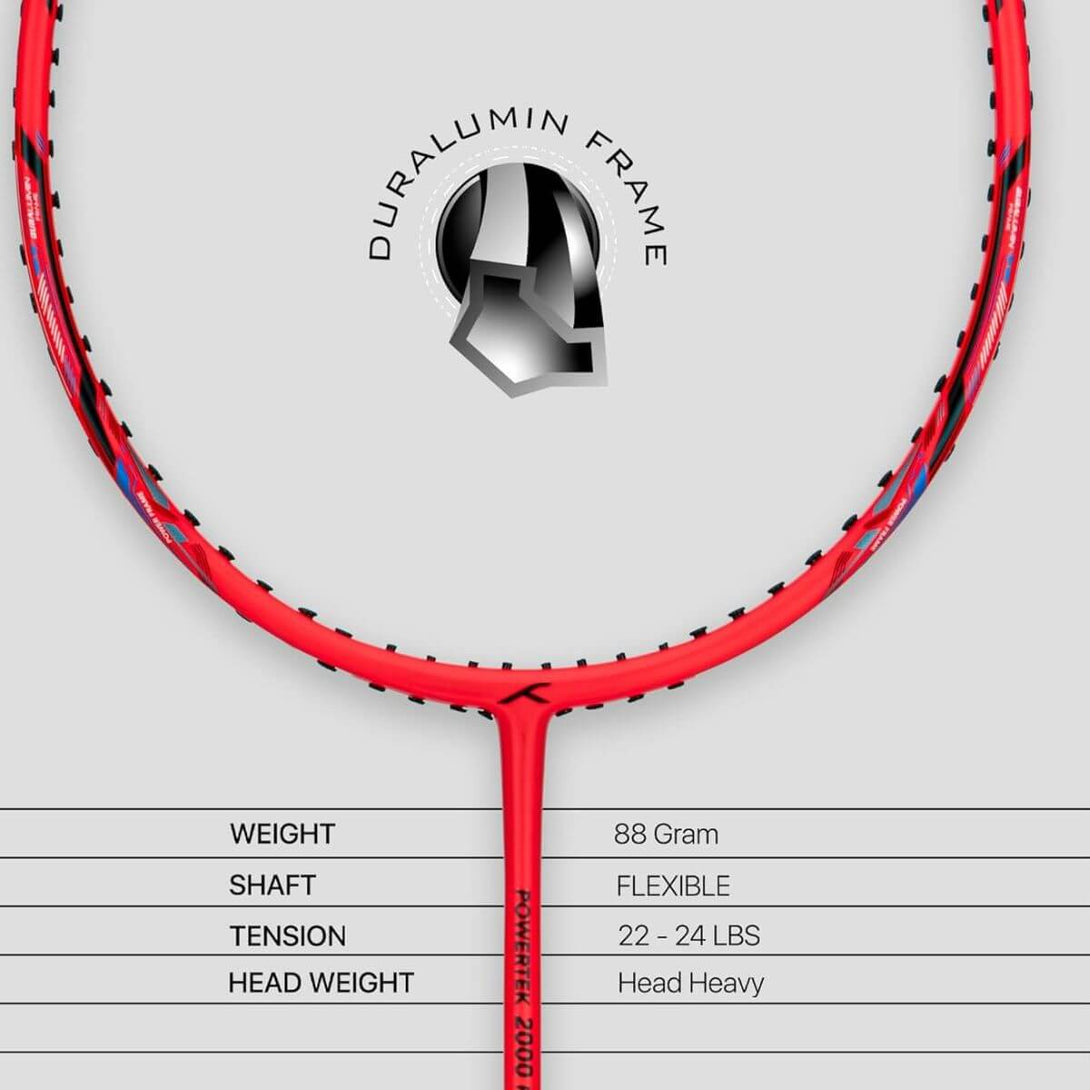 Hundred Powertek 2000 Pro Badminton Racquet-Red