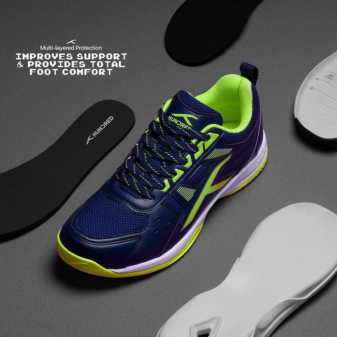 Hundred RAZE Unisex Badminton Shoes (Navy/Lime)