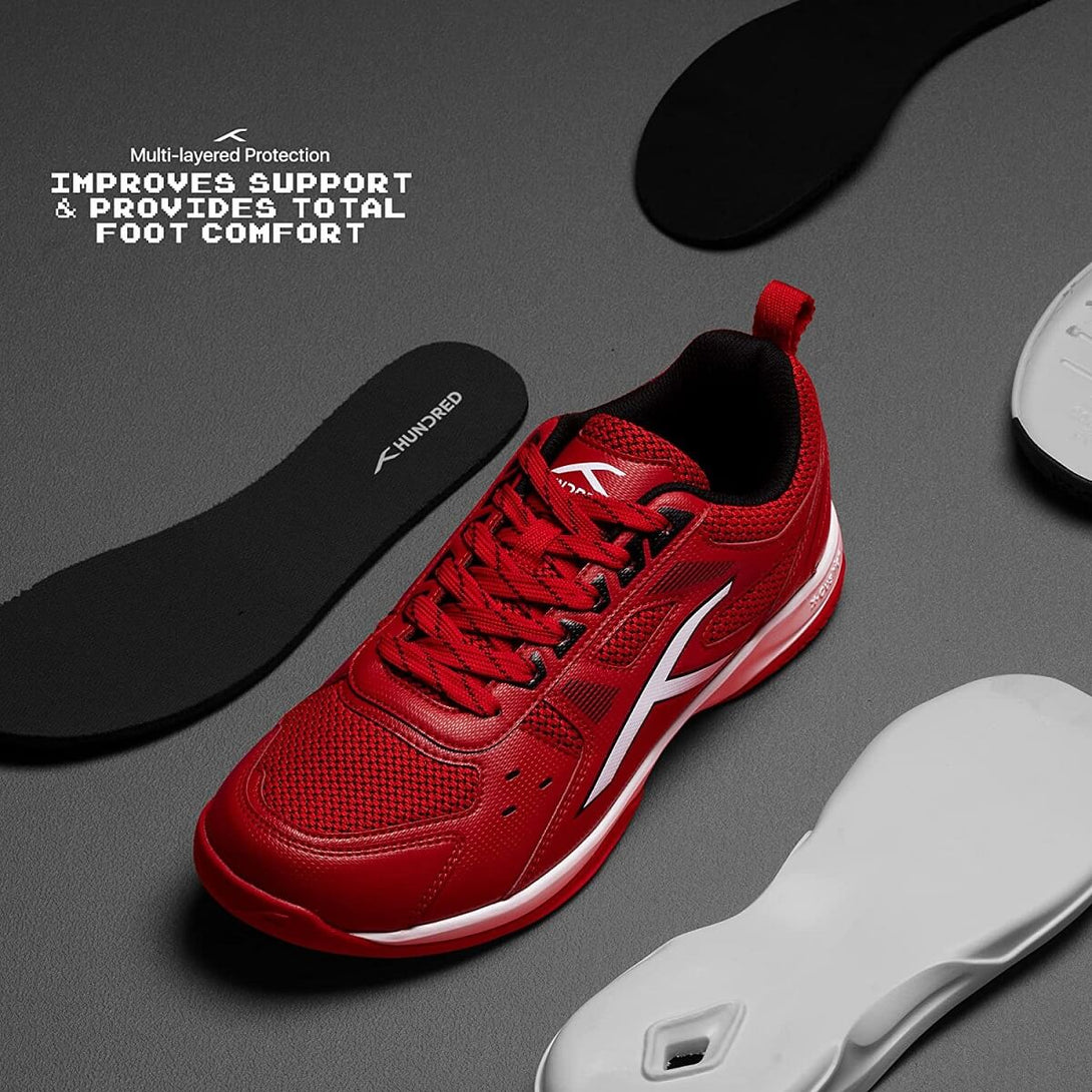 Hundred RAZE Unisex Badminton Shoes (Red/White/Black)