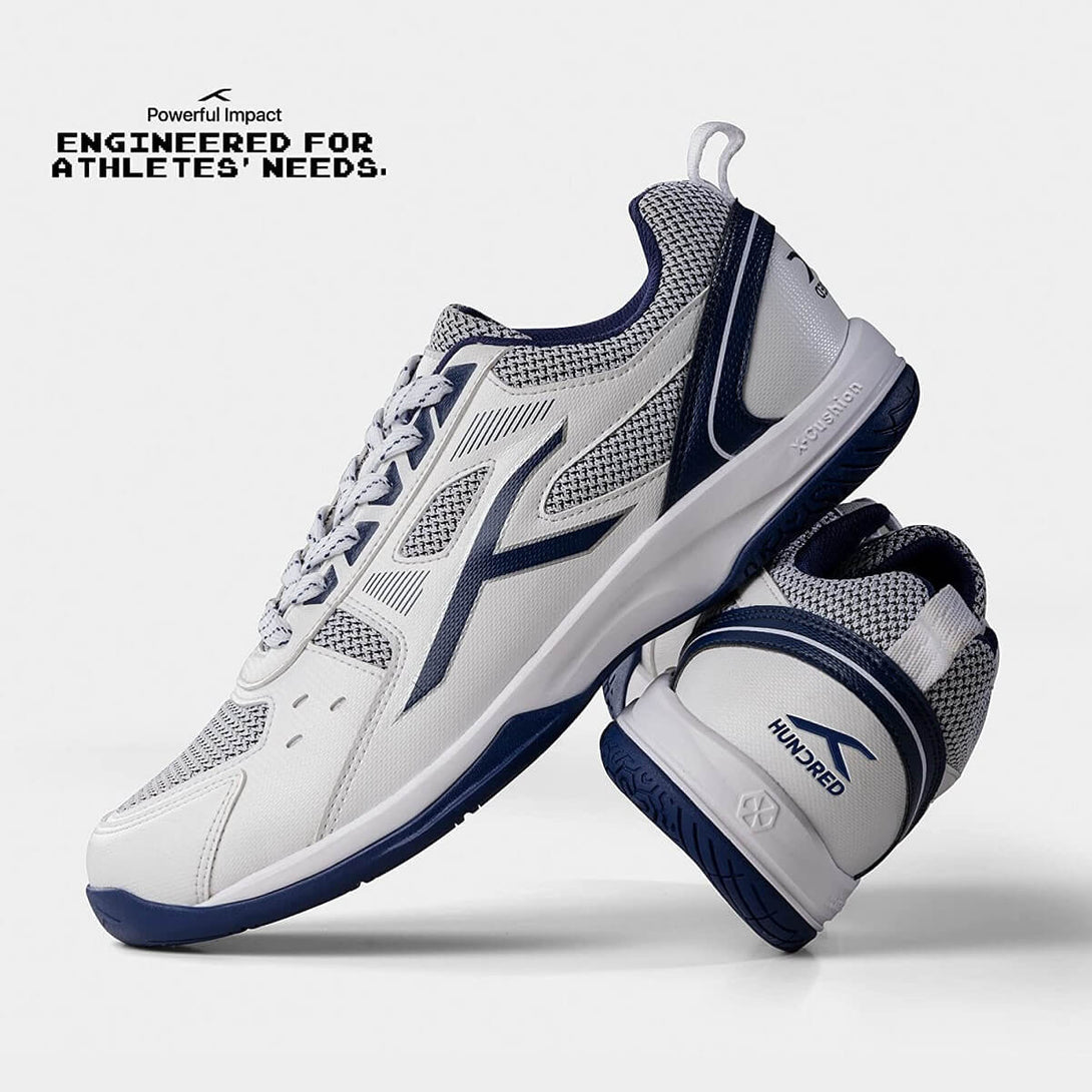 Hundred RAZE Unisex Badminton Shoes (White/Navy)