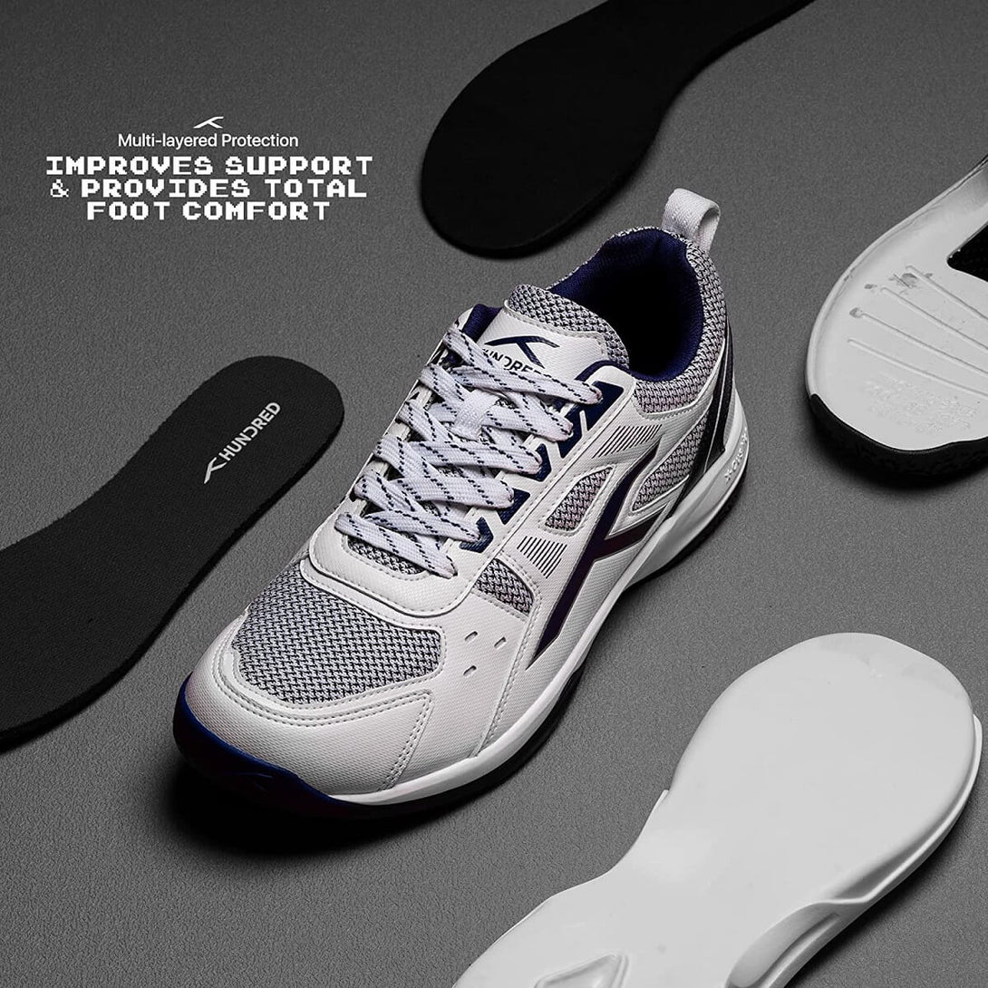 Hundred RAZE Unisex Badminton Shoes (White/Navy)