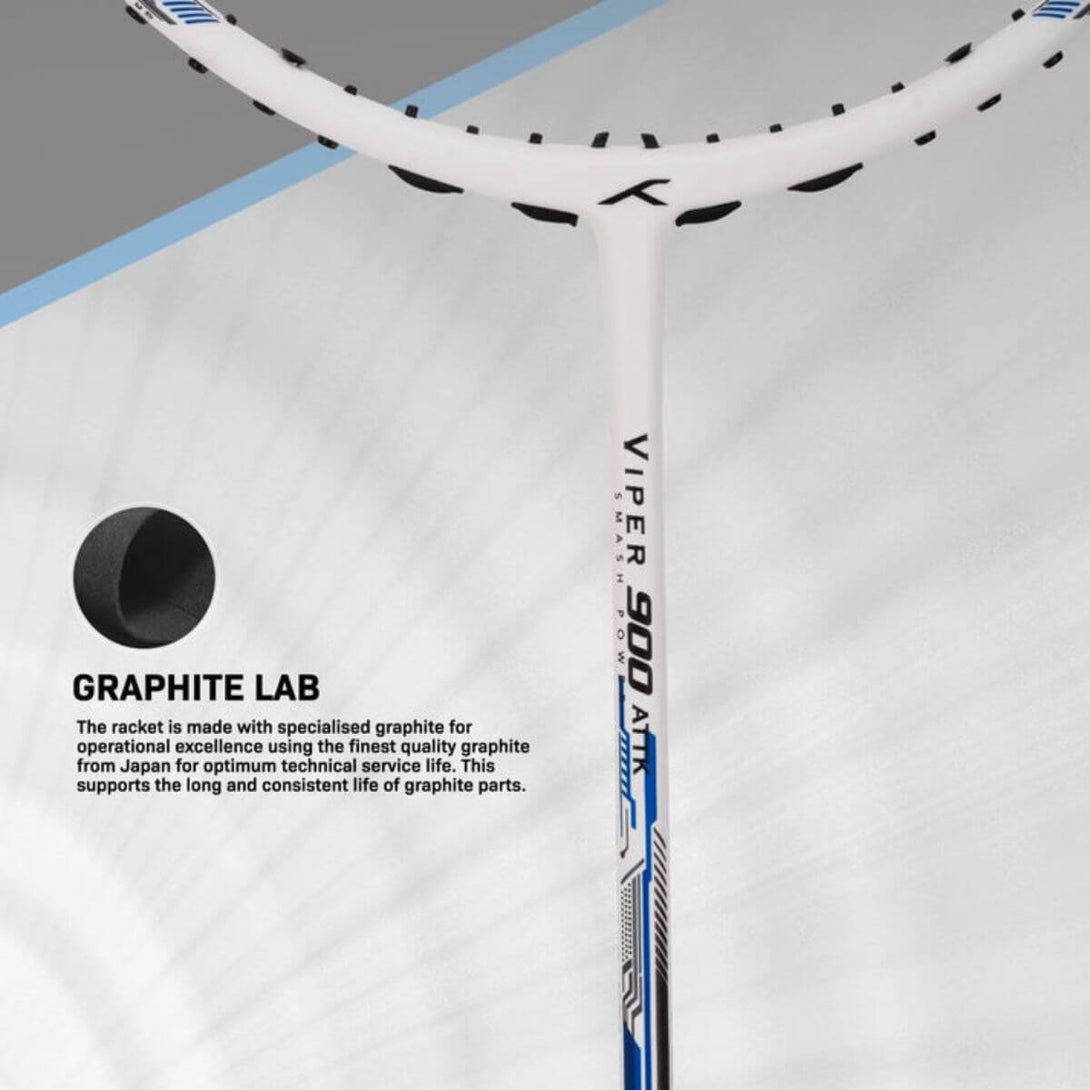 Hundred Viper 900 Carbon Fibre Strung Badminton Racquet-BL/W