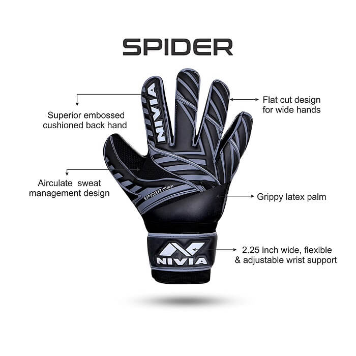 Nivia Ditmar Spider Football Goalkeeper Gloves (BLACK)