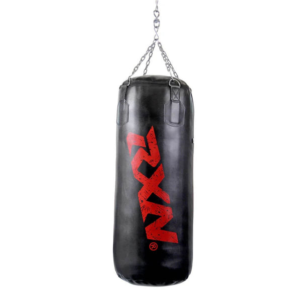 RXN Powerstrike Boxing Punching Bag Heavy Duty With 4-Way Chain Included (PB 02H) 100 CM, Black/Red
