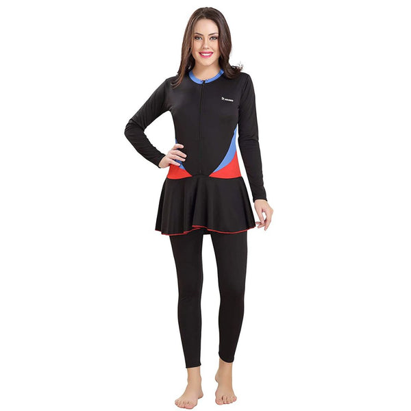 Rovars Poly – Jersy Full Body Swimming Costume for Women-(Black/Blue)