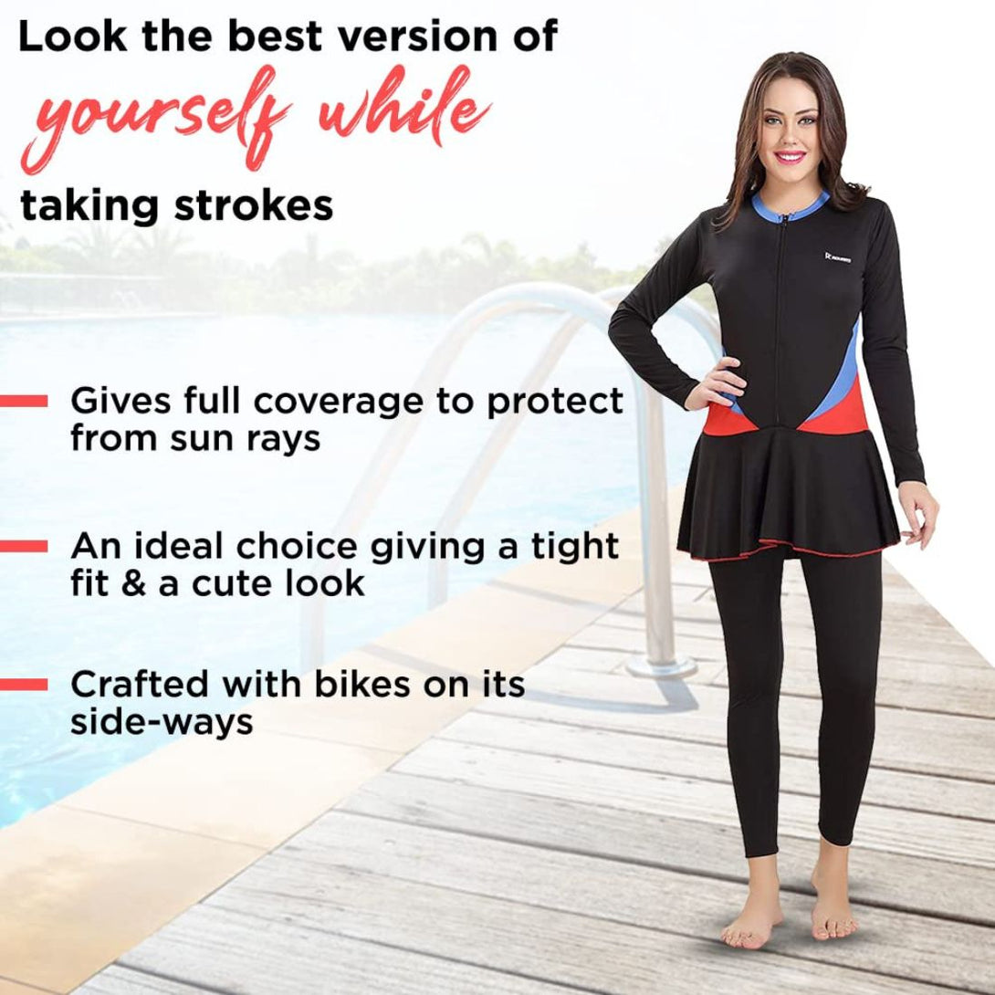 Rovars Poly – Jersy Full Body Swimming Costume for Women-(Black/Blue)