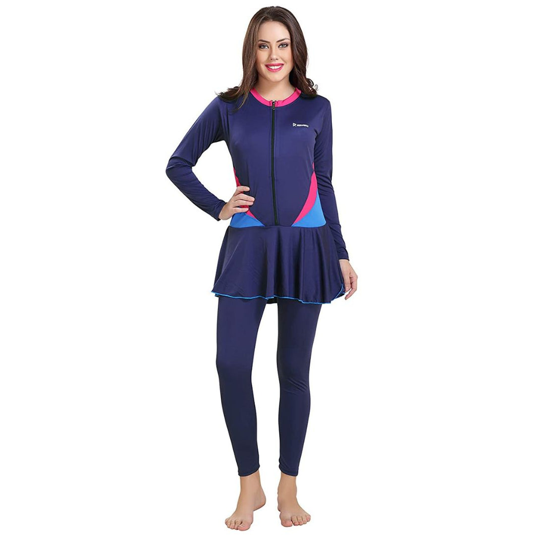 Rovars Poly – Jersy Full Body Swimming Costume for Women-(Navy/Pink)