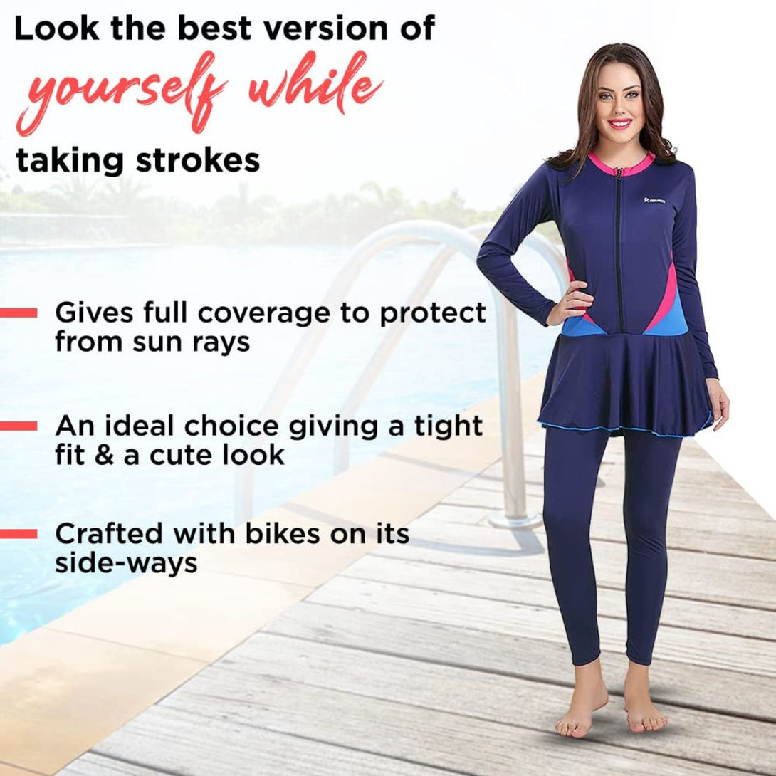 Rovars Poly – Jersy Full Body Swimming Costume for Women-(Navy/Pink)