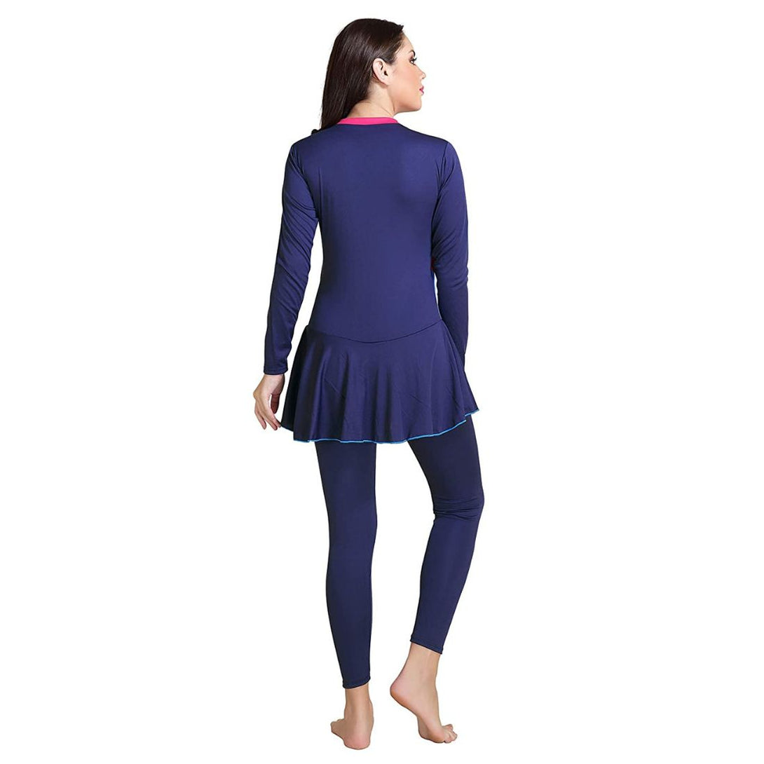 Rovars Poly – Jersy Full Body Swimming Costume for Women-(Navy/Pink)