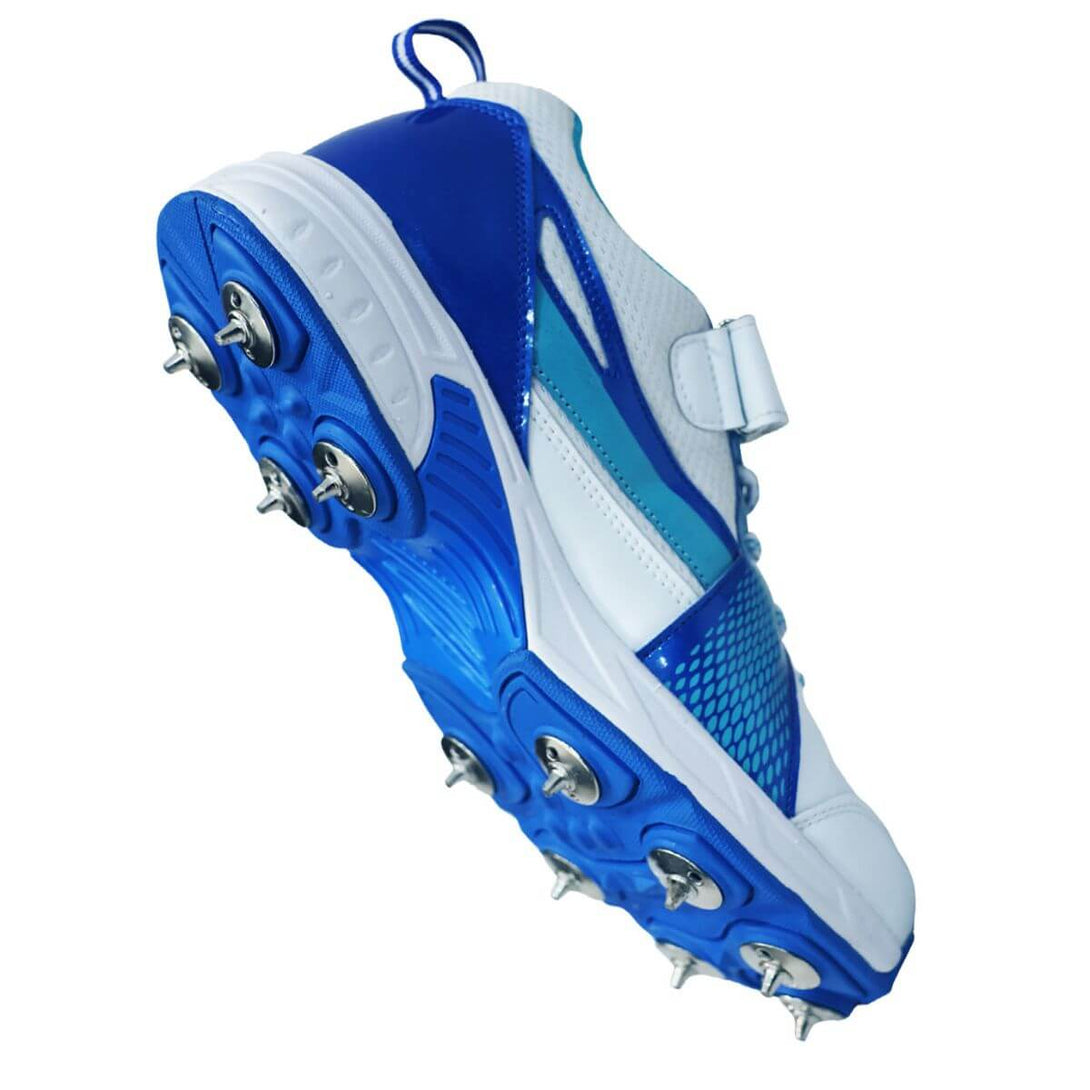 SS Ranger Metal Spikes Cricket Shoes (White/R Blue/Lime)-N-P1