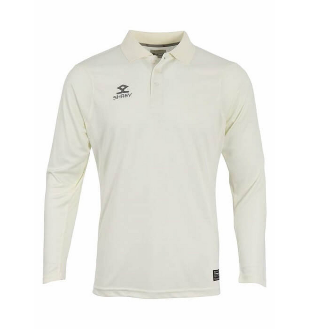 Shrey Cricket Match Shirt Long Sleeve (white)-JUNIOR