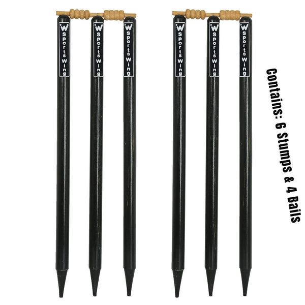 Sports Wing Tennis Ball Cricket Wooden Stumps (Black)