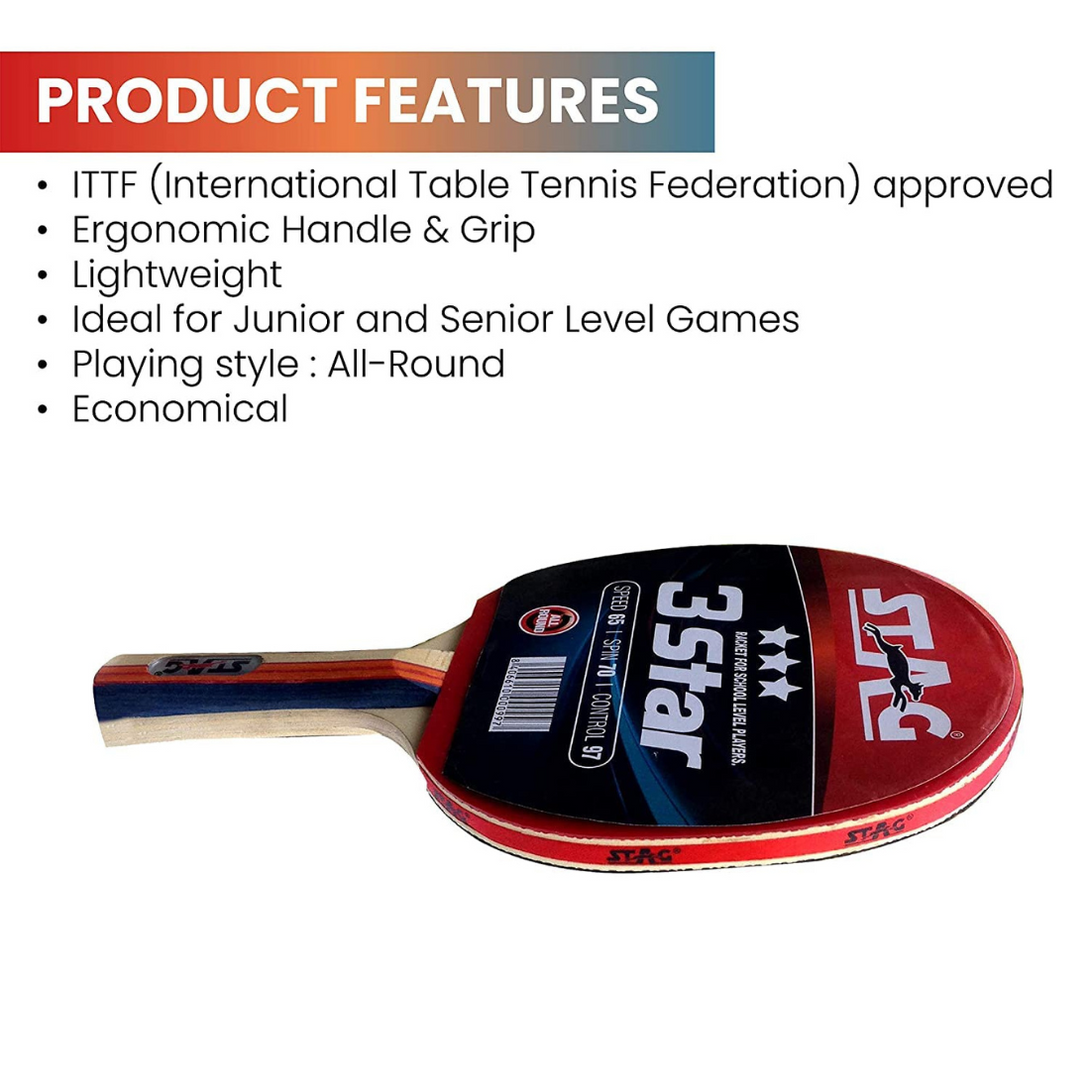 Stag 3 Star Table Tennis Racquet (Pair)