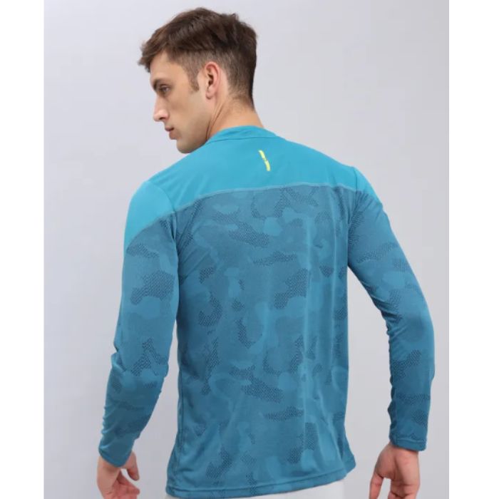 Technosport Men's Active Zip Neck Full Sleeve T-Shirt-P612 (Teal)