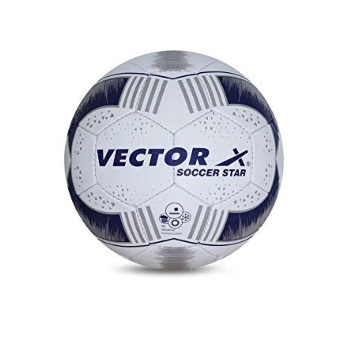 Vector X Soccer Star Hand Stitched Football (White-Blue, Size-5)