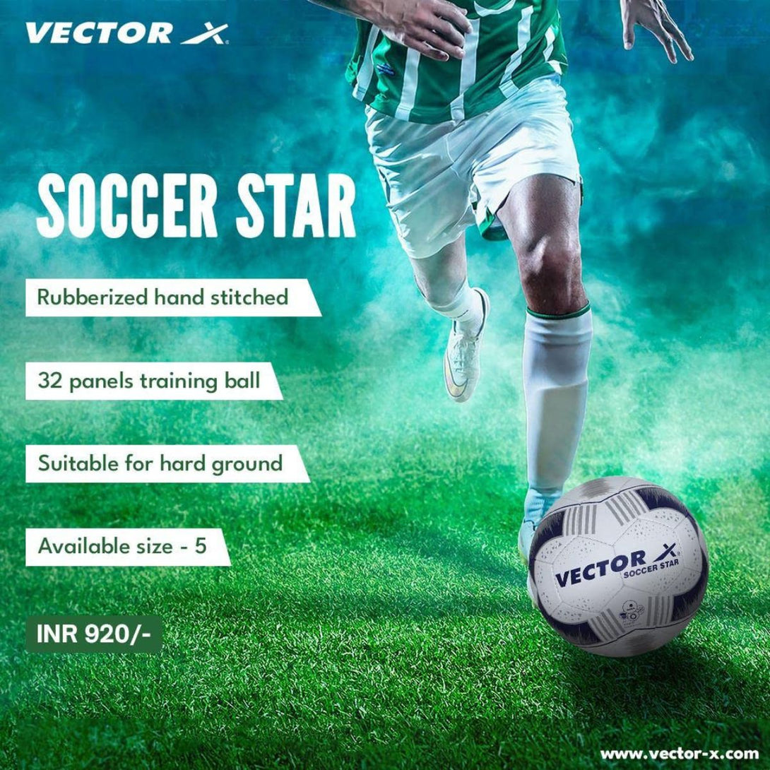 Vector X Soccer Star Hand Stitched Football (White-Blue, Size-5)