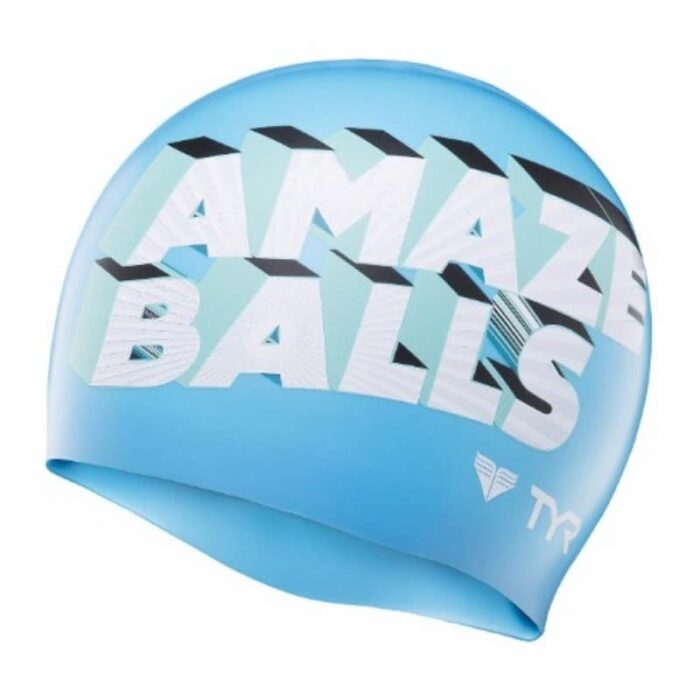 TYR Amaze Balls Swim Cap (Blue/White)
