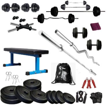 BODYFIT-40-Kg-Weight-Plates-Home-Gym-Flat-Bench-4-Rods-Fitness-Dumbbell-kit1