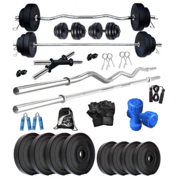 Bodyfit 40KG Weight Plates Home Gym Fitness Package 4 RODS, Gym Bag, Gym Accessories