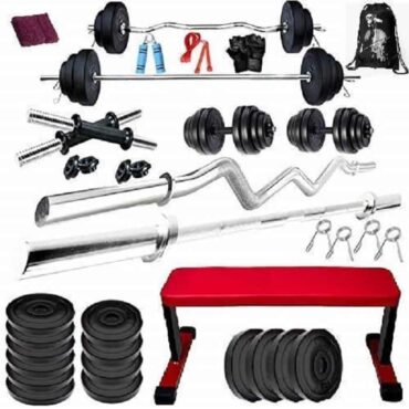 Bodyfit Home Gym Set Combo, Home Gym Kit, Gym Equipment, (25-100 Kg)