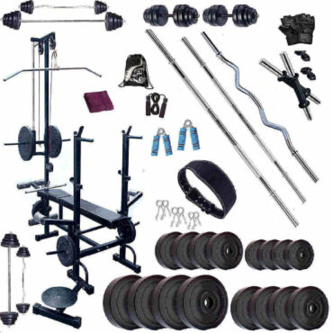 Bodyfit 20 In 1 Bench Home Gym Exercise Kits With Plates (50 Kg) With 3 Ft Curl Rod And 5 Ft Plain Rod + Accessories